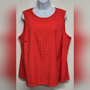 Cynthia Rowley 1X Bright Coral Sleeveless Top Button Back Cut Out Style